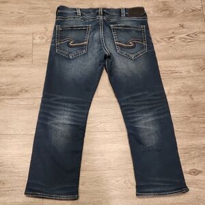Men's Silver Jeans Dark Blue Straight Jeans Size 36x30